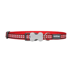 Reddingo Reflektörlü Kemik Desenli Kırmızı Köpek Boyun Tasması Small 15 Mm 24-36 Cm - Reddingo