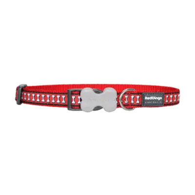 Reddingo Reflektörlü Kemik Desenli Kırmızı Köpek Boyun Tasması Small 15 Mm 24-36 Cm - 1