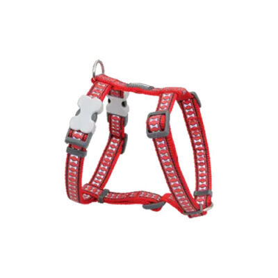 Reddingo Reflektörlü Kemik Desenli Kırmızı Köpek Göğüs Tasması Large 25 Mm - 1