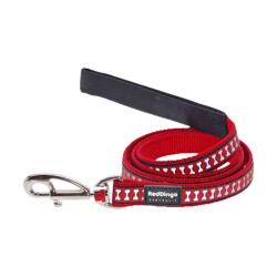 Reddingo Reflektörlü Kemik Desenli Kırmızı Köpek Uzatma Tasması Large 25 Mm 1,2 Mt - Reddingo