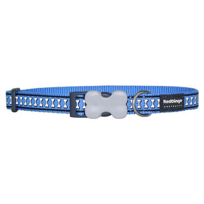 Reddingo Reflektörlü Kemik Desenli Mavi Köpek Boyun Tasması Small 15 Mm 24-36 Cm - 1