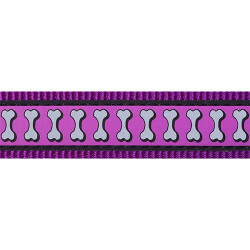 Reddingo Reflektörlü Kemik Desenli Mor Köpek Uzatma Tasması Large 25 Mm 1,2 Mt - 2