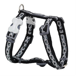 Reddingo Zincir Desenli Siyah Köpek Göğüs Tasması Small 15 Mm - Reddingo