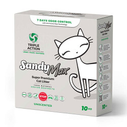 Sandy Max Triple Action Aktif Karbonlu Tozsuz Topaklanan Bentonit Kedi Kumu 10 kg - Sandy
