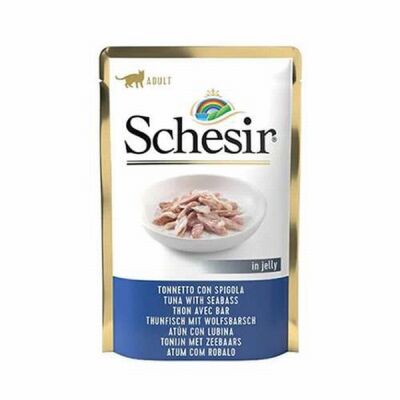 Schesir Pouch Ton Balıklı ve Levrekli Jelly Yetişkin Kedi Konservesi 85 Gr - 1