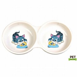 Trixie İkili Porselen Kedi Mama Su Kabı 2x0,15 Lt - Trixie