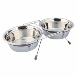 Trixie Tıkırtısız Paslanmaz Çelik İkili Köpek Mama Su Kabı Gri 2x1,5 Lt 25 Cm - Trixie