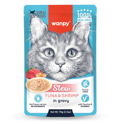 Wanpy Stew Sos İçinde Ton Balıklı ve Karidesli Yetişkin Kedi Konservesi 70 Gr - Wanpy
