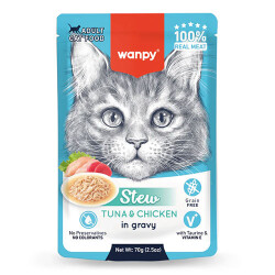 Wanpy Stew Sos İçinde Ton Balıklı ve Tavuklu Yetişkin Kedi Konservesi 70 Gr - Wanpy