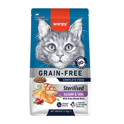 Wanpy With Oven Baked Bites Somon ve Ton Balıklı Tahılsız Kısırlaştırılmış Kedi Maması 1,5 Kg - 1
