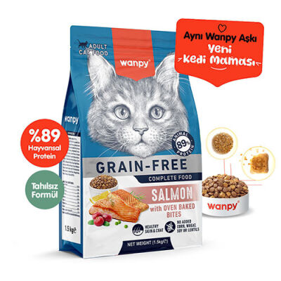 Wanpy With Oven Baked Bites Somonlu Tahılsız Yetişkin Kedi Maması 1,5 Kg - 1