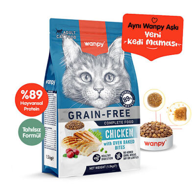 Wanpy With Oven Baked Bites Tavuklu Tahılsız Yetişkin Kedi Maması 1,5 Kg - 1