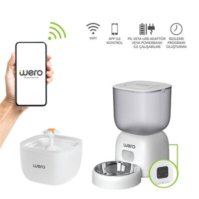 Wero 2in1 Akıllı Kedi ve Köpek Mama Kabı ve Su Pınarı Seti Wi-Fi Kontrollü Otomatik Besleme - 1