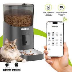 Wero Akıllı Kedi Köpek Mama Kabı Pro 1080p Ayarlanabilir Kamera Wifi Kontrol Pet Feeder Metal Kase Siyah 6 Lt - Wero