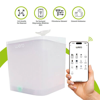 Wero Akıllı Kedi Köpek Su Şelalesi Su Pınarı Su Sebili Otomatik Su Temizleme WiFi Uv 2,2 Lt Beyaz - 1