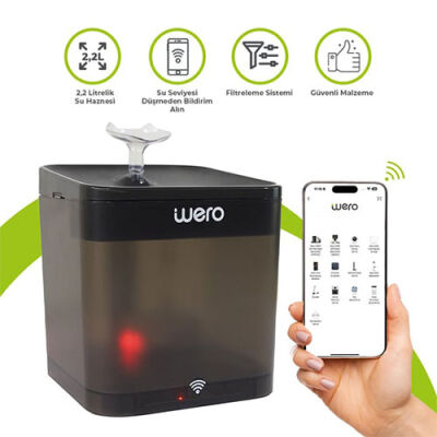 Wero Akıllı Kedi Köpek Su Şelalesi Su Pınarı Su Sebili Otomatik Su Temizleme WiFi Uv 2,2 Lt Siyah - 1