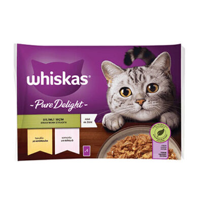 Whiskas Pouch Pure Delight Jöle İçinde Tavuklu ve Somonlu Yetişkin Kedi Konservesi 4x85 Gr - 1